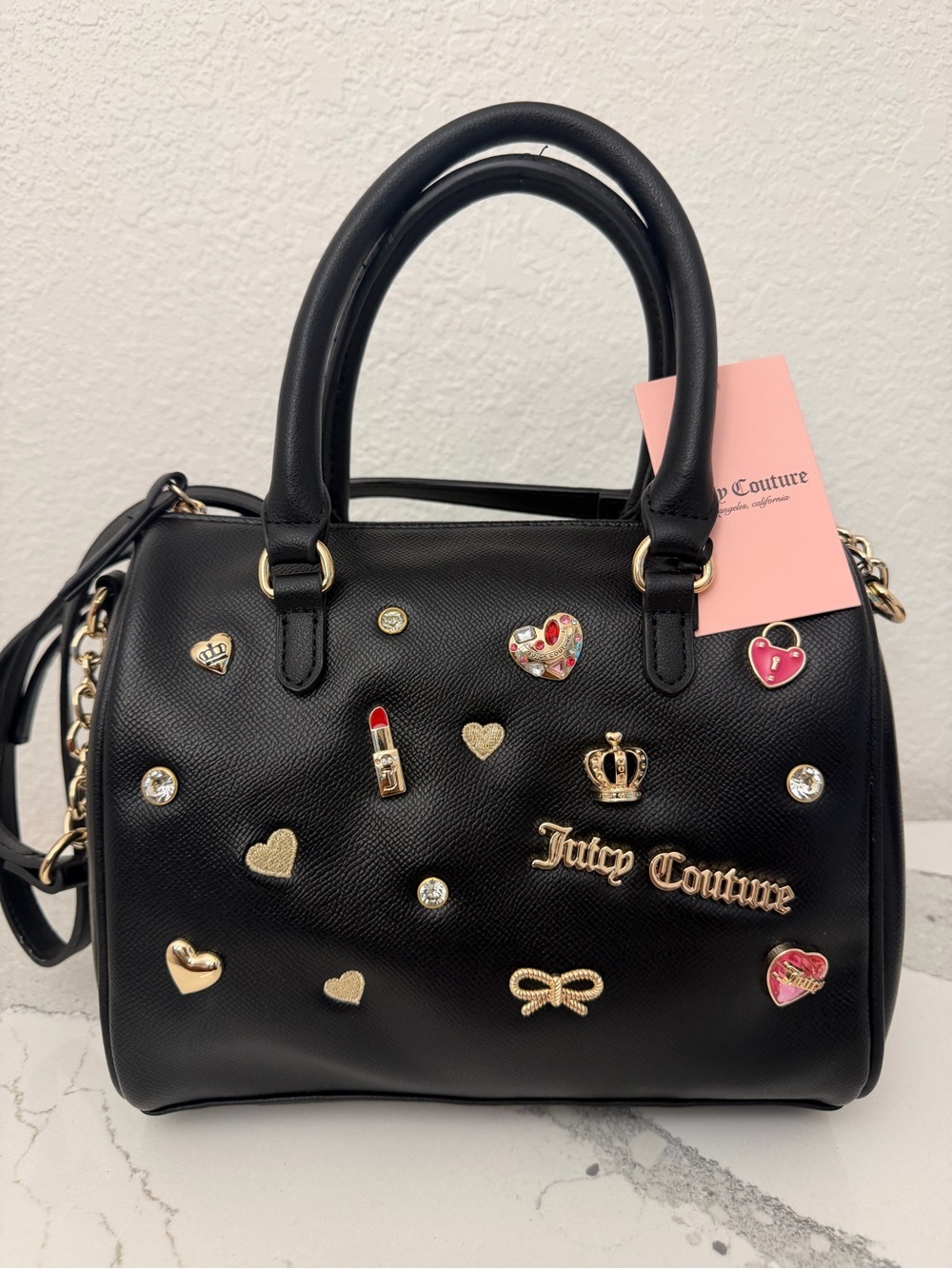 Juicy Couture Black Satchel with Gold & Pink Accents